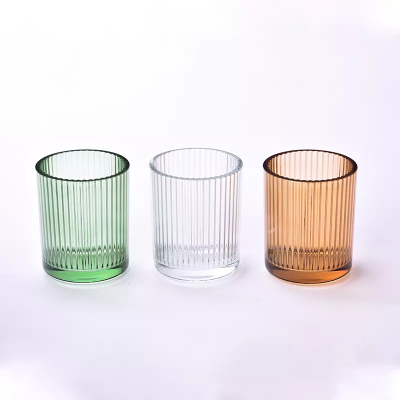 Suport pentru lumânări din sticlă cu dungi verticale de 12 oz
