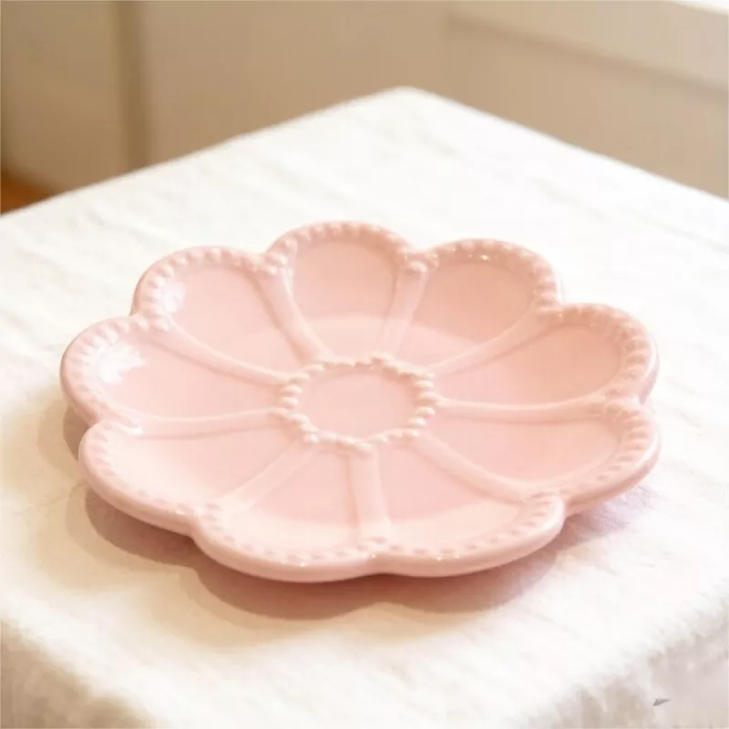 Tavă decorativă pentru bijuterii din ceramică cu flori roz
