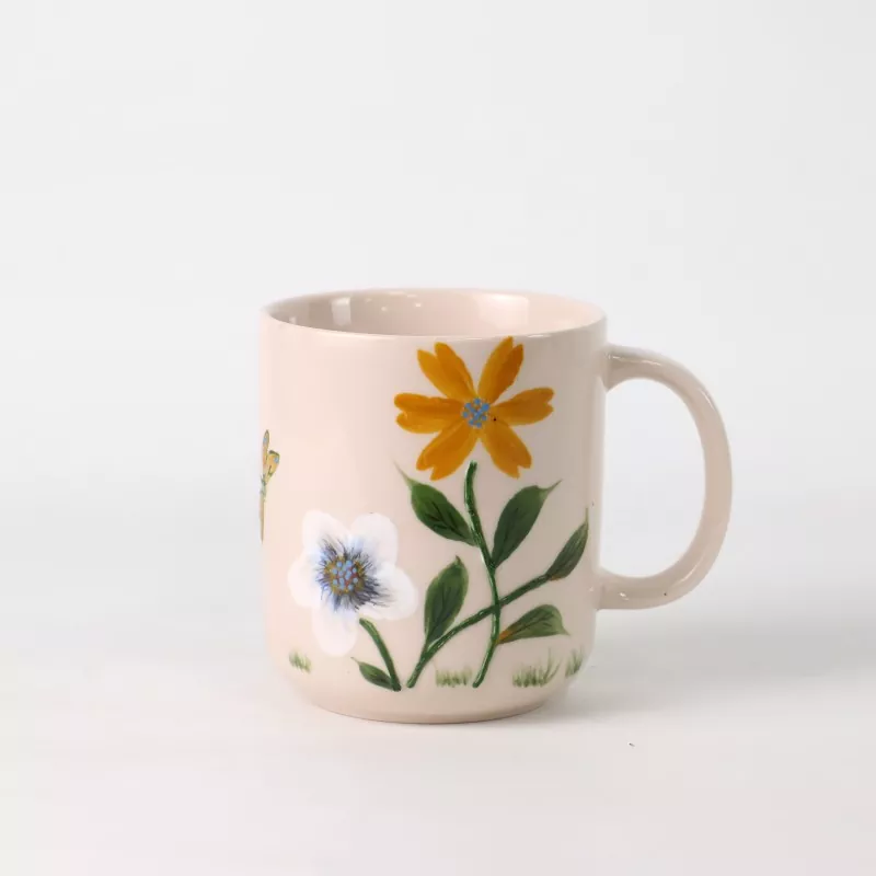 Cana din ceramica florala pictata manual